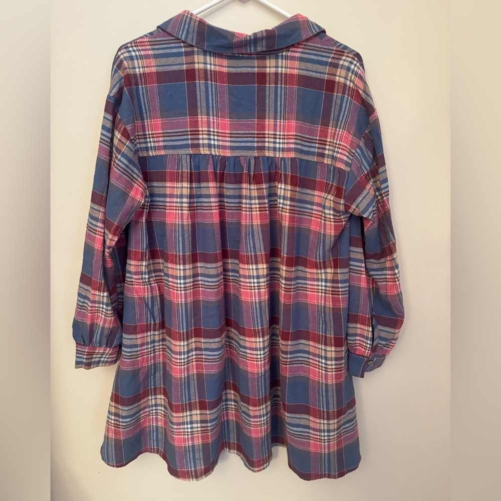 Umgee Plaid Button Down Shirt Dress Size Small Long Sleeve Flowy Boho Fall Tunic - Picture 2 of 4